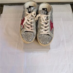 Golden Goose Silver Glitter Sneakers/Mule with Red Star